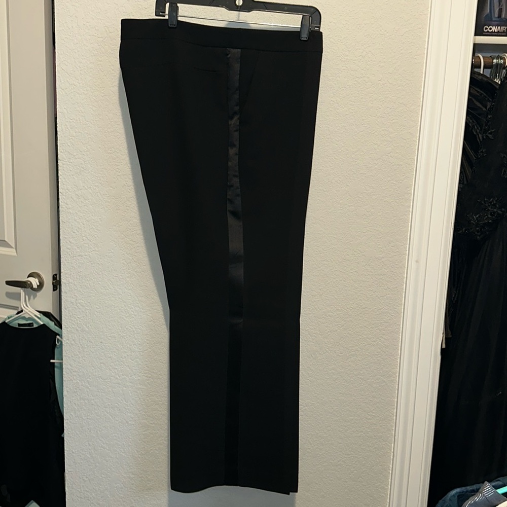 Anne Klein Black Satin Stripe Tuxedo Trousers 20W